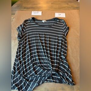 Nine Britton Black and White Striped Knot Front Top